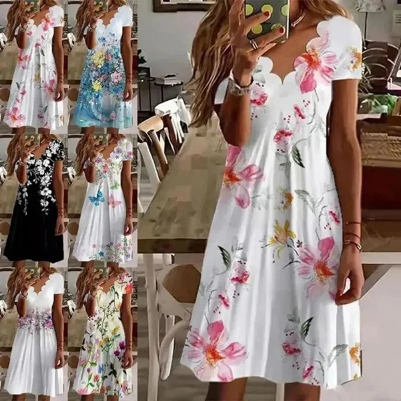 Ruffles Casual Floral Fashion Women Printed Dress Elegant Lightweight Comfy Summer Pullover Dresses Holiday Loose Clothing